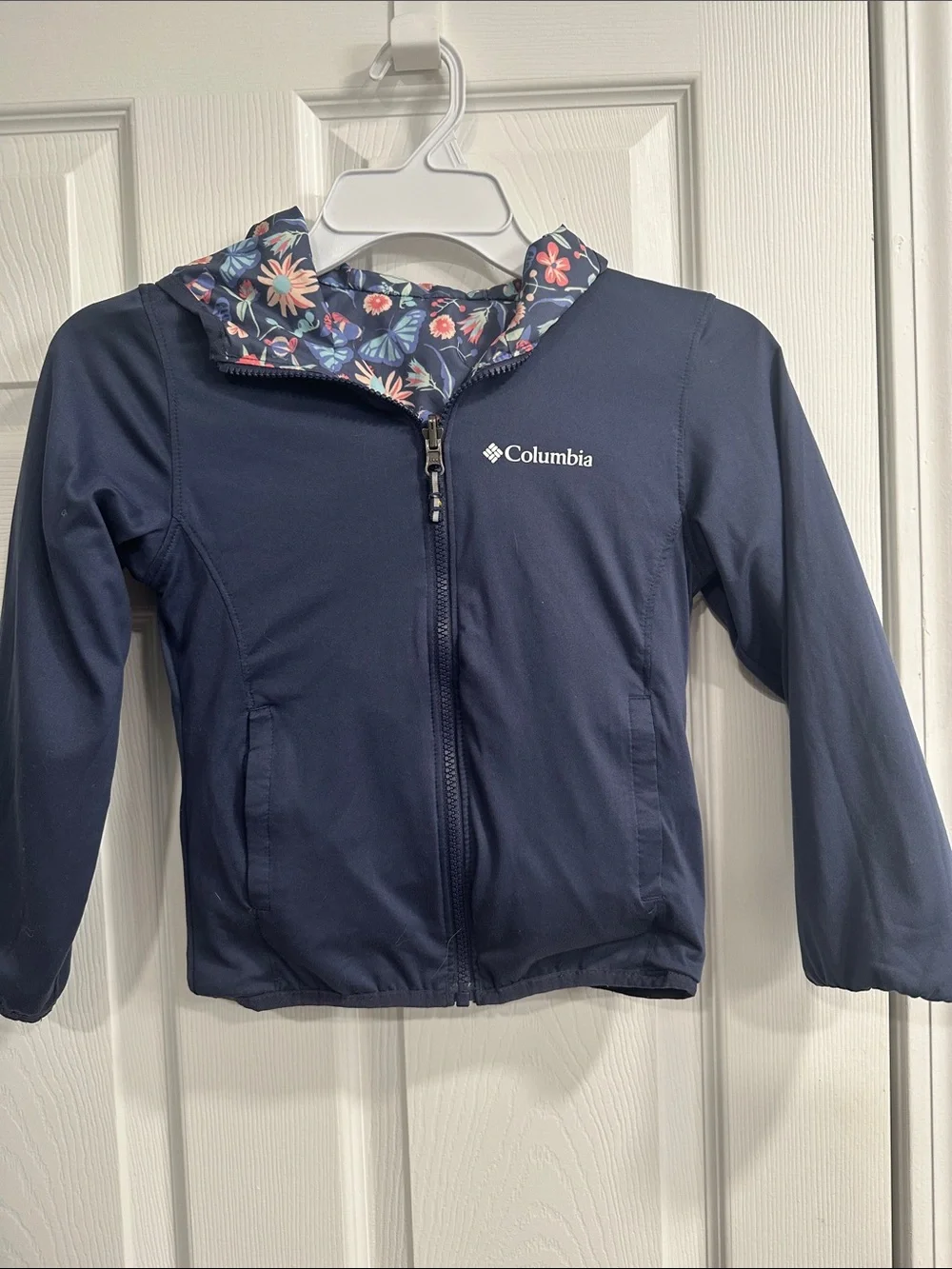Columbia Navy Floral Hooded Windbreaker